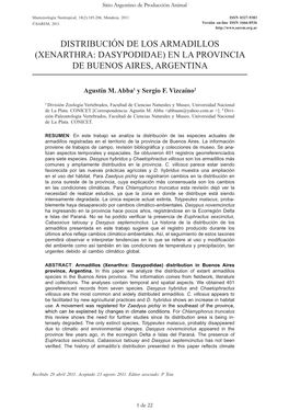 Distribución De Los Armadillos (Xenarthra: Dasypodidae) En La Provincia De Buenos Aires, Argentina