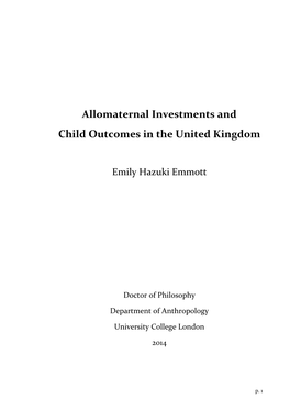 Allomaternal Investments and Child Outcomes in the United Kingdom
