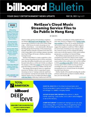 Netease's Cloud Music Streaming Service Files to Go Public in Hong