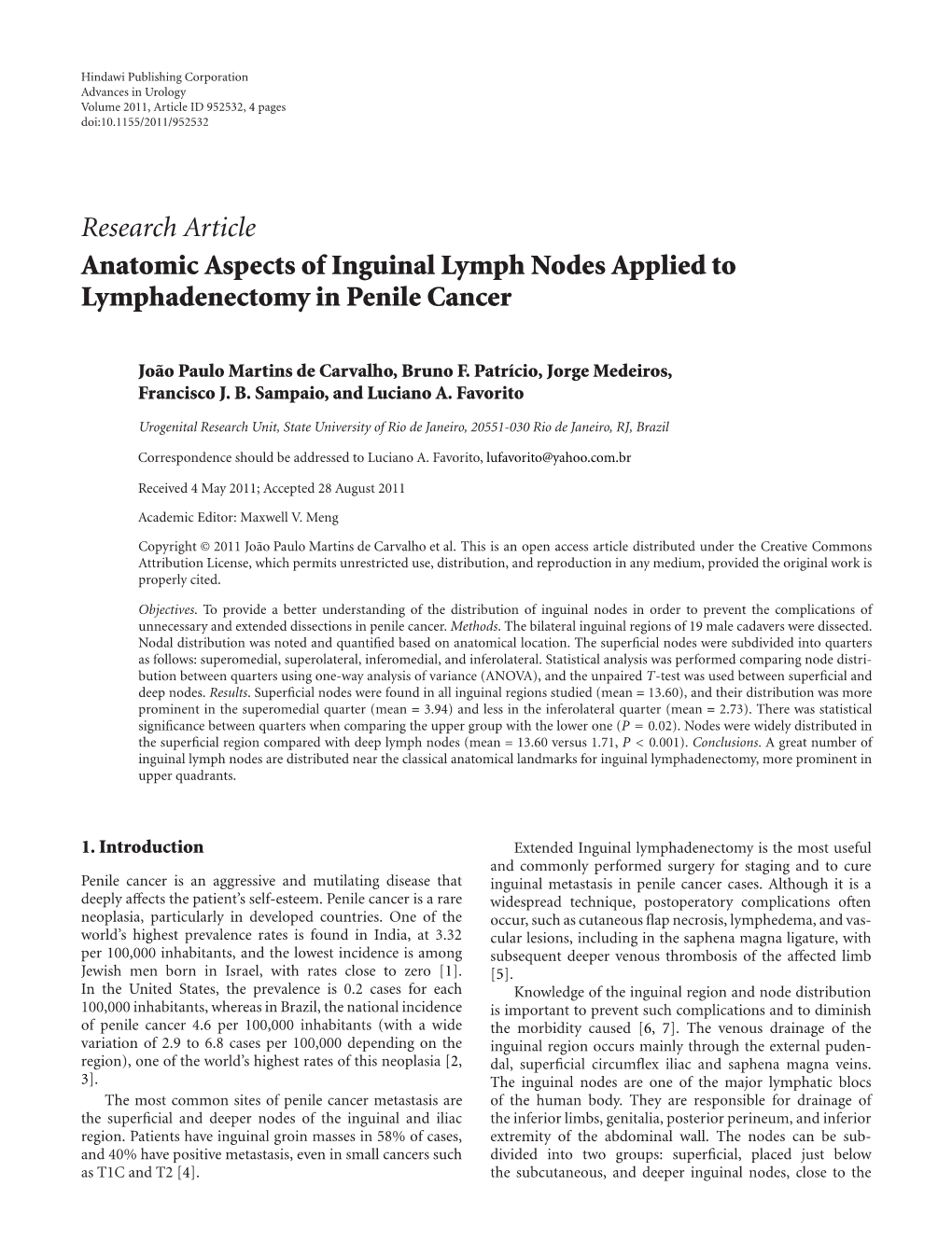 Research Article Anatomic Aspects Of Inguinal Lymph Nodes Applied To Lymphadenectomy In Penile 