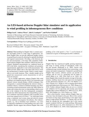 An LES-Based Airborne Doppler Lidar Simulator and Its Application to Wind Proﬁling in Inhomogeneous ﬂow Conditions