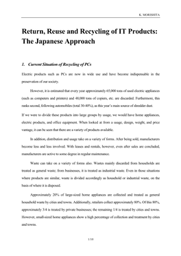 Return, Reuse and Recycling of IT Products: the Japanese Approach