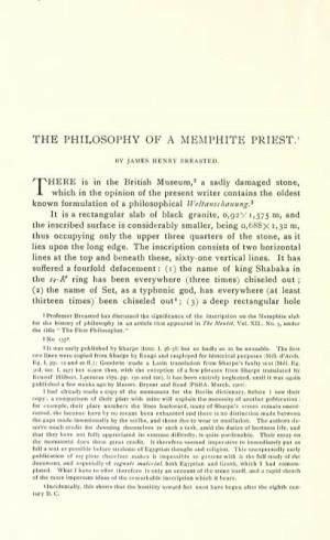 The Philosophy of a Memphite Priest. with a Reproduction of the Memphite Slab