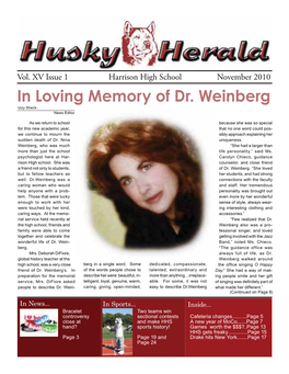 In Loving Memory of Dr. Weinberg Izzy Sheck News Editor