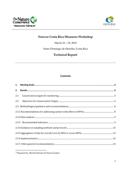 Forever Costa Rica Measures Workshop Technical Report1