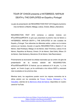 TOUR of CHAOS Presenta a HATEBREED, NAPALM DEATH Y the EXPLOITED En España Y Portugal