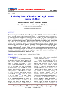 Reducing Harm of Passive Smoking Exposure Among Children