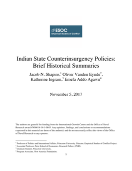 Indian State Counterinsurgency Policies: Brief Historical Summaries
