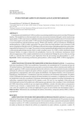 EVOLUTIONARY ASPECTS of CRASSULACEAN ACID METABOLISM Fernanda Reinert1* & Robert E. Blankenship2