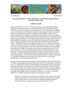 The Same Old Song?: Gender, Subjectivity, and Dominican Popular Music in Bachata Del Ángel Caído. Kathleen Costello Pedro Anto