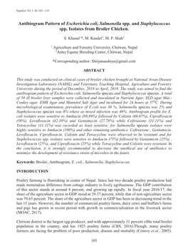 Antibiogram Pattern of Escherichia Coli, Salmonella Spp. and Staphylococcus Spp. Isolates from Broiler Chicken