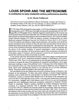 LOUIS SPOHR and the METRONOME a Contribution to Early Nineteenth-Century Performance Practice