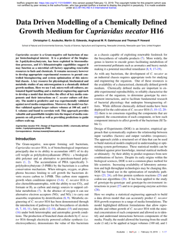 Data Driven Modelling of a Chemically Defined Growth Medium For
