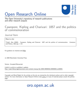 Cawnpore, Kipling and Charivari: 1857 and the Politics of Commemoration Journal Item