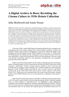 A Digital Archive Is Born: Revisiting the Cinema Culture in 1930S Britain Collection
