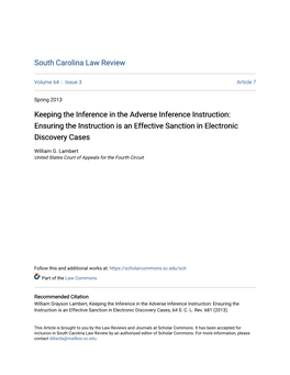 Keeping the Inference in the Adverse Inference Instruction: Ensuring the Instruction Is an Effective Sanction in Electronic Discovery Cases
