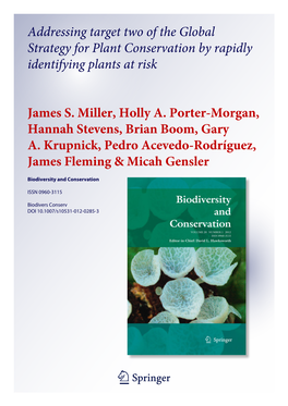 Addressing Target Two of the Global Strategy for Plant Conservation by Rapidly Identifying Plants at Risk