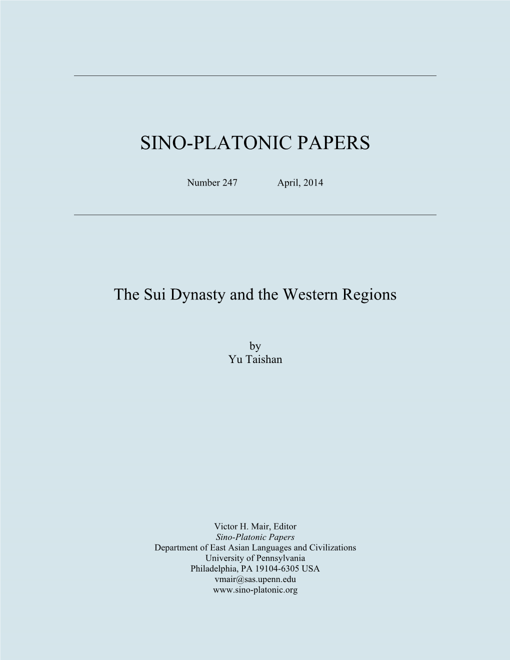 The Sui Dynasty and the Western Regions