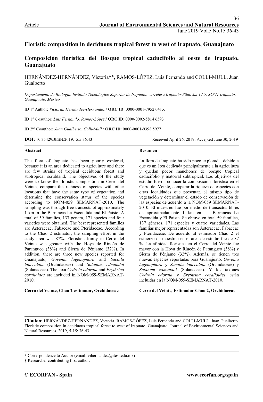 Floristic Composition in Deciduous Tropical Forest to West of Irapuato, Guanajuato