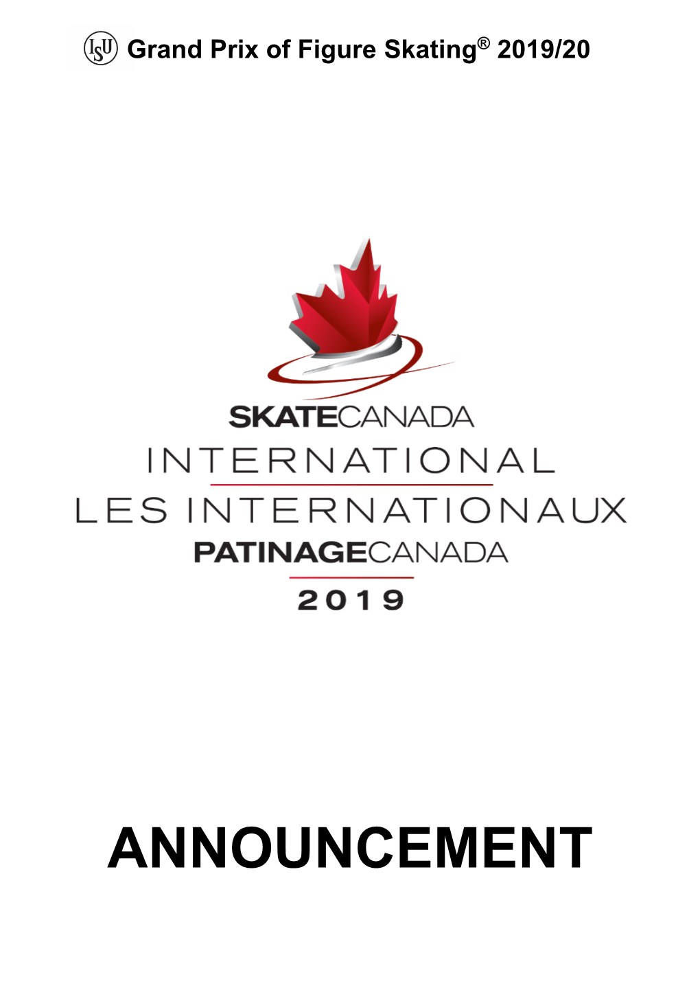 2019 Skate Canada International, Kelowna, BC / CAN – October 25 – 27, 2019