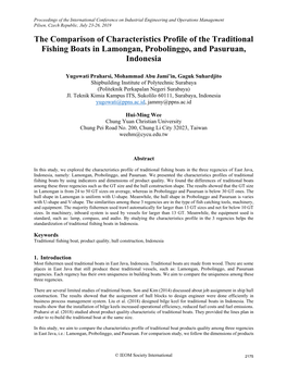 The Comparison of Characteristics Profile of the Traditional Fishing Boats in Lamongan, Probolinggo, and Pasuruan, Indonesia