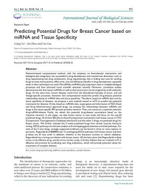 Predicting Potential Drugs for Breast Cancer Based on Mirna and Tissue Specificity