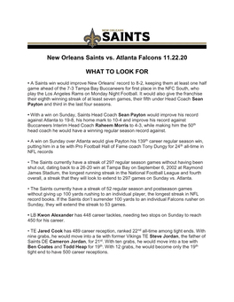 New Orleans Saints Vs. Atlanta Falcons 11.22.20 WHAT to LOOK