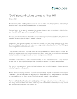 'Gold' Standard Cuisine Comes to Kings Hill