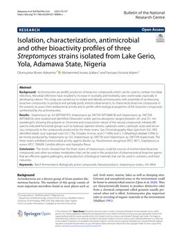 Isolation, Characterization, Antimicrobial and Other Bioactivity