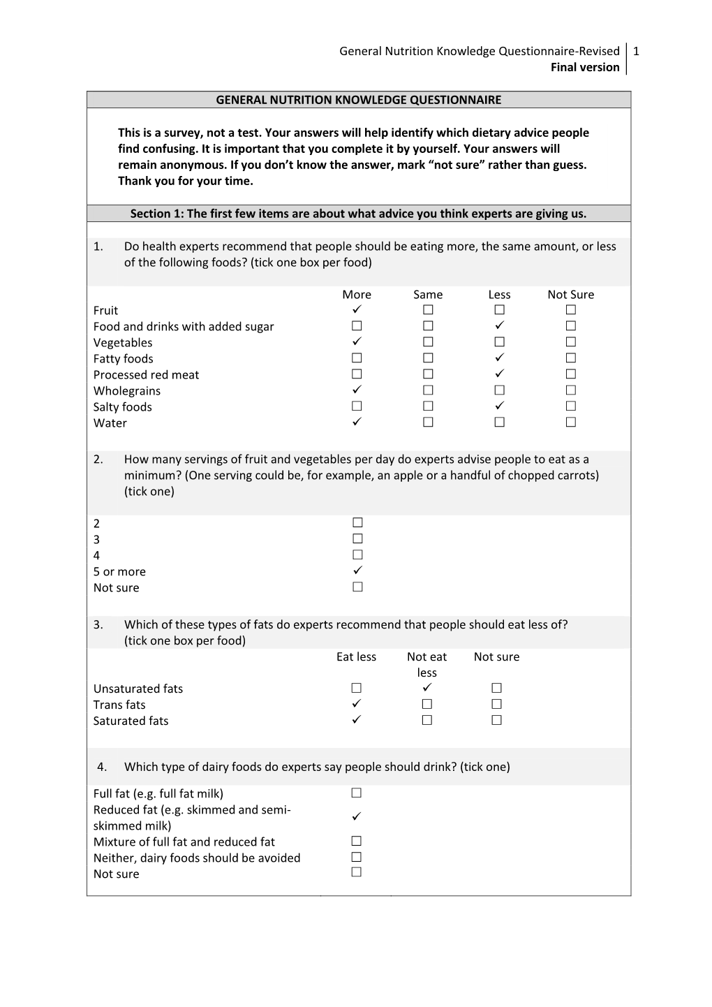 General Nutrition Knowledge Questionnaire-Revised 1 Final Version - DocsLib