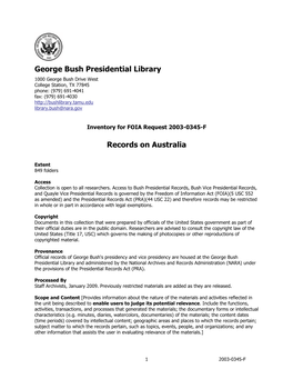 George Bush Presidential Library Records on Australia