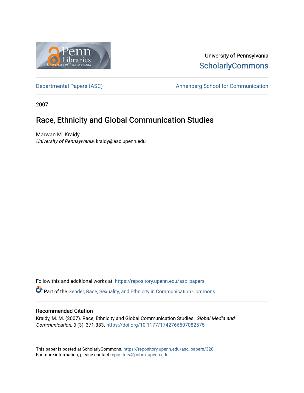 Race, Ethnicity and Global Communication Studies