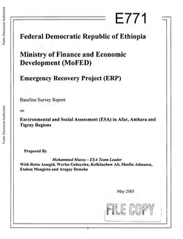 Federal Democratic Republic of Ethiopia Public Disclosure Authorized Ministry of Finance and Economic Development (Mofed)