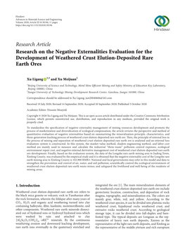 Research on the Negative Externalities Evaluation for the Development of Weathered Crust Elution-Deposited Rare Earth Ores