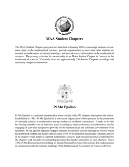 MAA Student Chapters Pi Mu Epsilon