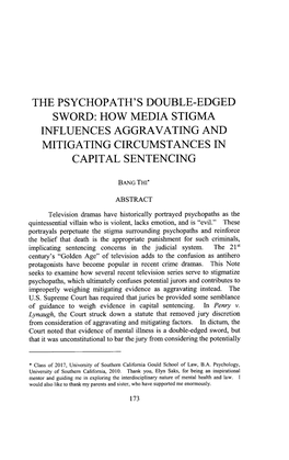 The Psychopath's Double-Edged Sword: How Media Stigma Influences Aggravating and Mitigating Circumstances in Capital Sentencing
