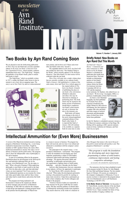Two Books by Ayn Rand Coming Soon Intellectual Ammunition for (Even More) Businessmen