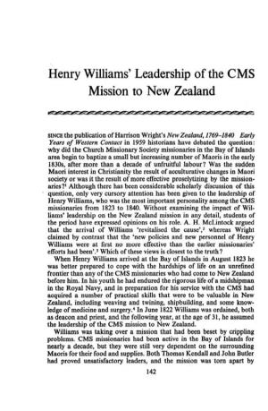 Henry Williams' Leadership of the CMS Mission to New Zealand