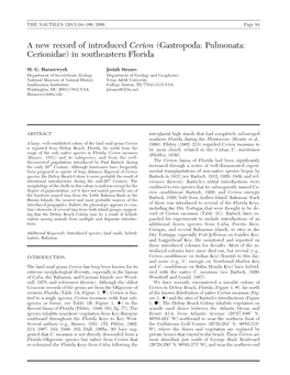 A New Record of Introduced Cerion (Gastropoda: Pulmonata: Cerionidae) in Southeastern Florida