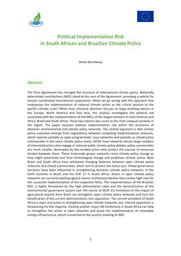 Political Implementation Risk in South African and Brazilian Climate Policy