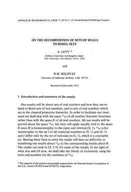 On the Decomposition of Sets of Reals to Borel Sets A