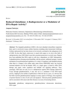 Reduced Glutathione: a Radioprotector Or a Modulator of DNA-Repair Activity?