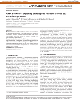 OMA Browser—Exploring Orthologous Relations Across 352 Complete Genomes Adrian Schneider*, Christophe Dessimoz and Gaston H