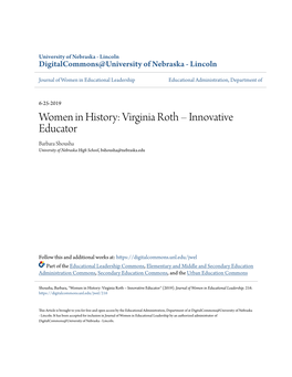 Women in History: Virginia Roth Â•Fi Innovative Educator