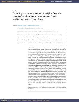 Decoding the Elements of Human Rights from the Verses of Ancient Vedic Literature and Dhar- Maśāstras: an Exegetical Study