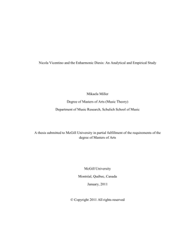 Nicola Vicentino and the Enharmonic Diesis: an Analytical and Empirical Study