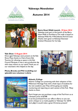 To View Valeways Newsletter Autumn 2014