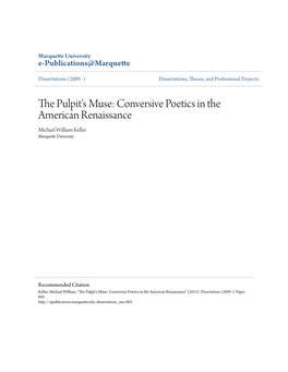 Conversive Poetics in the American Renaissance Michael William Keller Marquette University