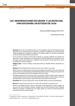 Las Denominaciones De Origen Y Las Rutas Del Vino En España: Unestudio