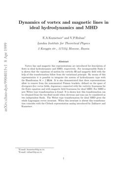 Dynamics of Vortex and Magnetic Lines in Ideal Hydrodynamics And